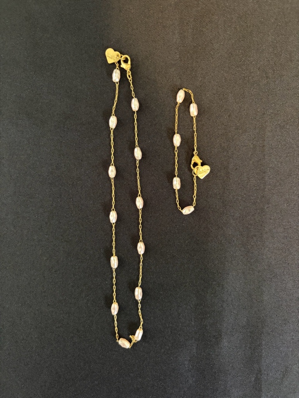 Vintage Mattel Barbie Pink Faux Pearl Gold Tone Chain Kids Necklace Bracelet Set
